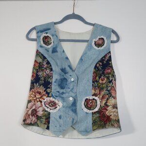 Denim Floral Embroidered Vest